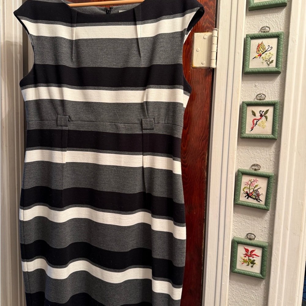 Calvin Klein Black and Gray Striped Midi Dress
